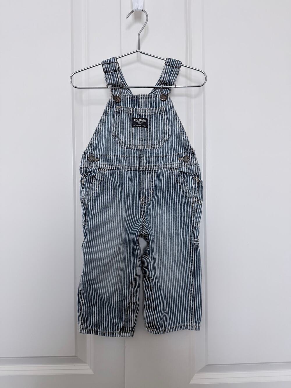 OshKosh B’gosh Railroad Stripe Cargo Overalls blue white